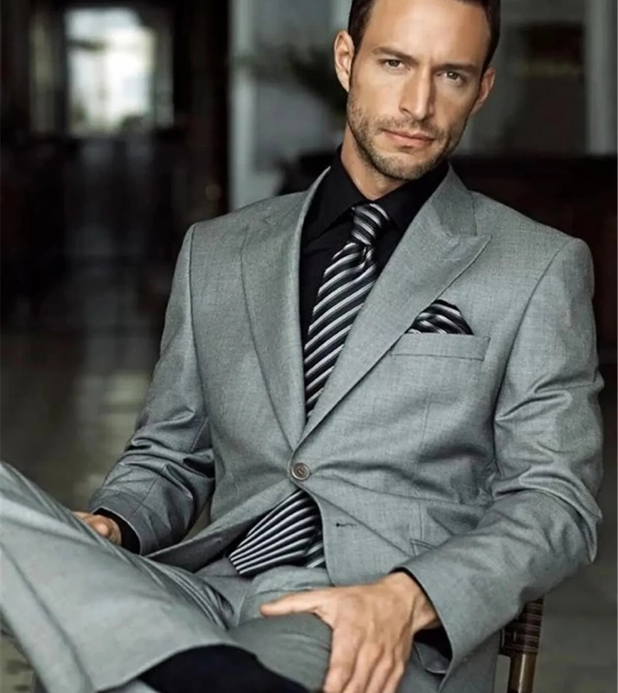 Abiti da uomo daffari grigi italiani Abiti con risvolto a punta Costume Homme Smoking da sposa Terno Masculino Blazer slim fit