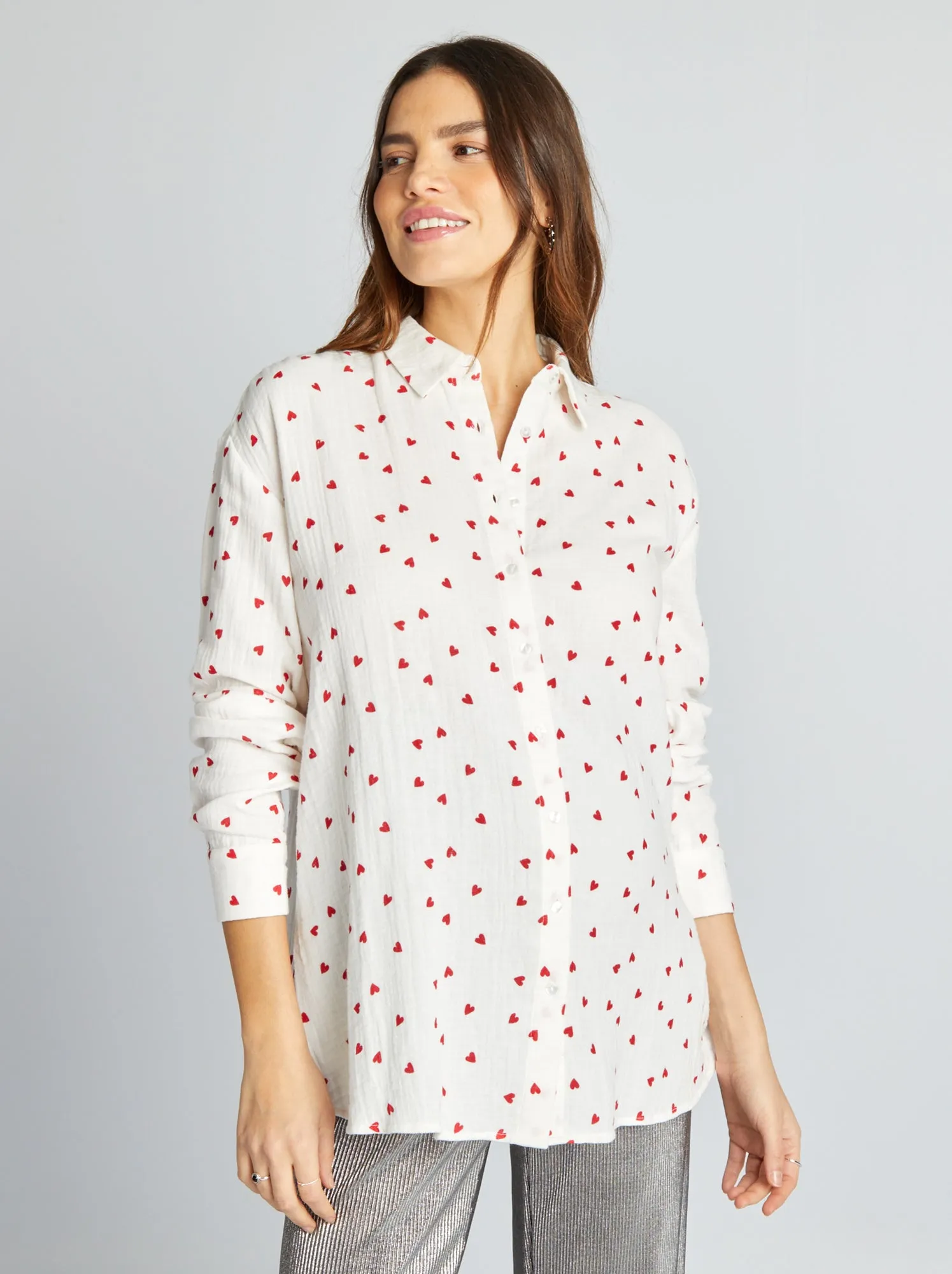 Camicia per allattamento in garza di cotone - ROSSO