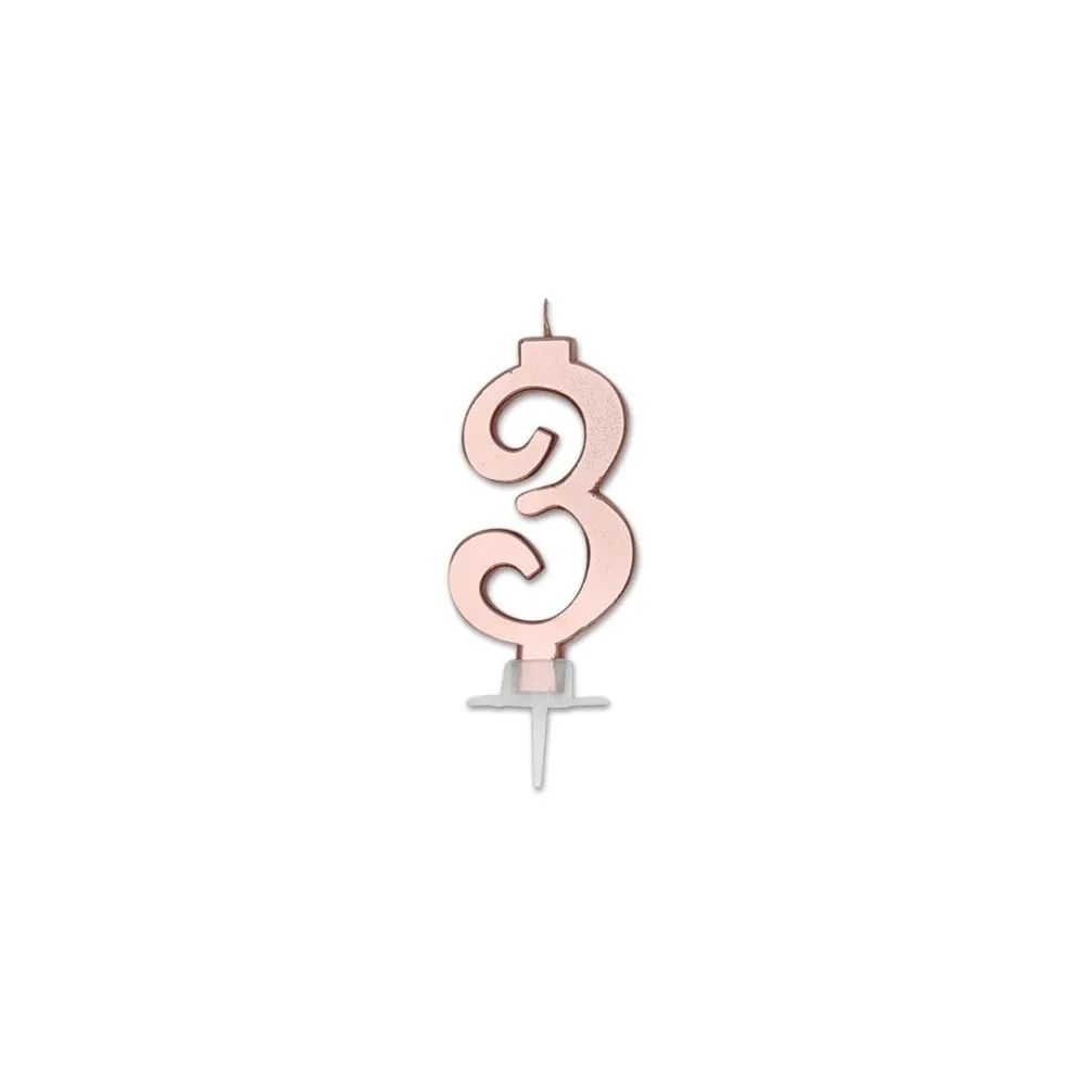 Candelina Italic Rosa Oro Metal 7 cm Numero 3