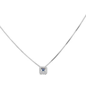 Collana in oro bianco con pendente con diamanti ct 0.05 e zaffiri