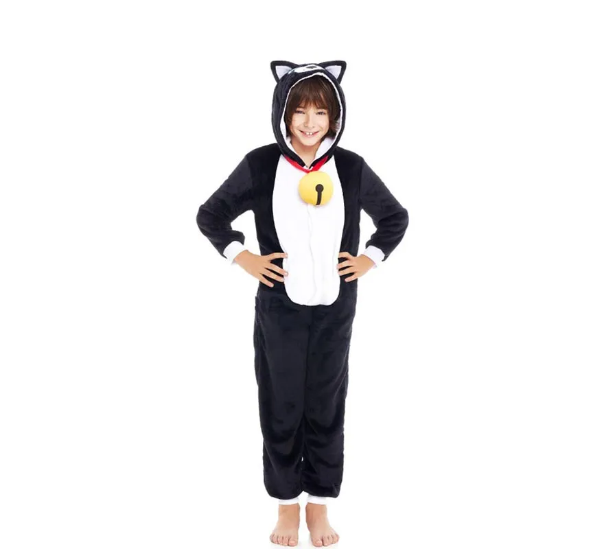 Costume pigiama da gatto nero con campanello per bambino