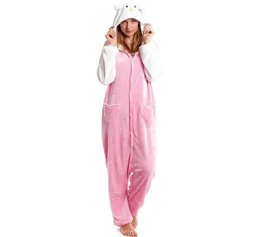 Costume pigiama da gatto rosa per donna