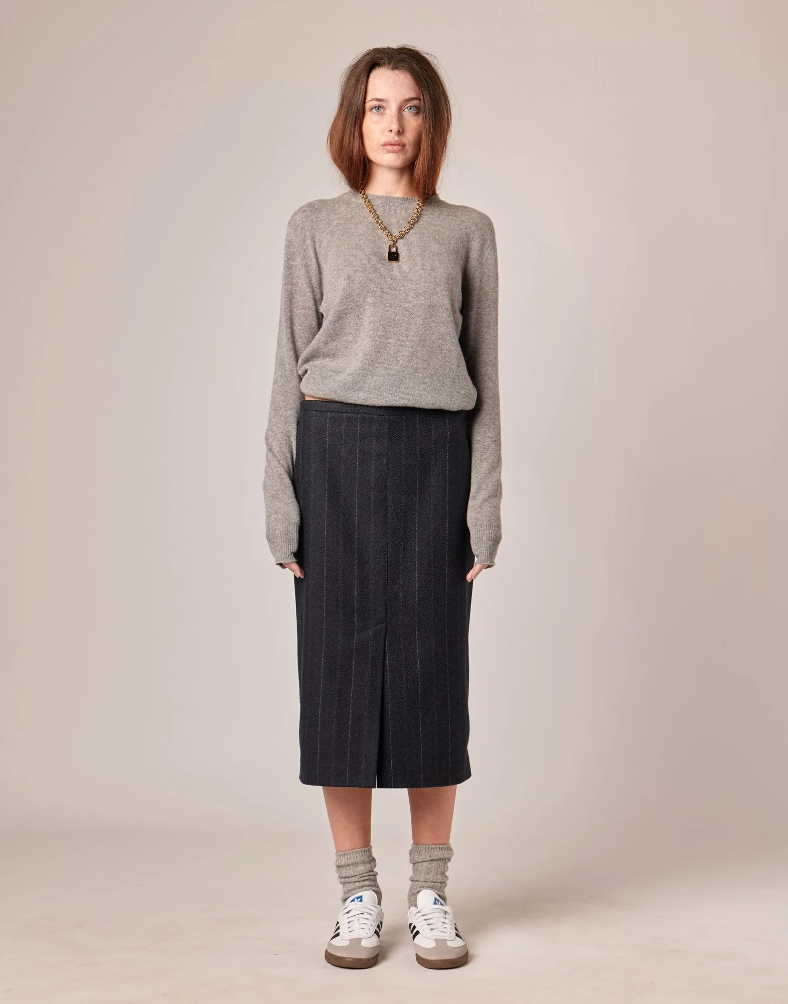 DOUUOD Gonna Midi a Tubino in Microresca Gessata Stretch