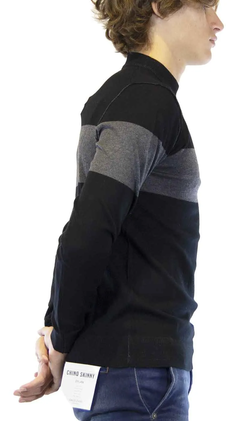 Gaudì Jeans Maglia uomo nera e grigia in viscosa collo a vulcano