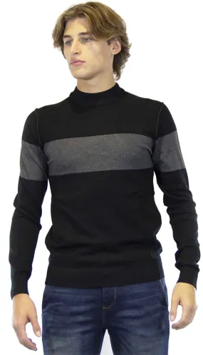 Gaudì Jeans Maglia uomo nera e grigia in viscosa collo a vulcano