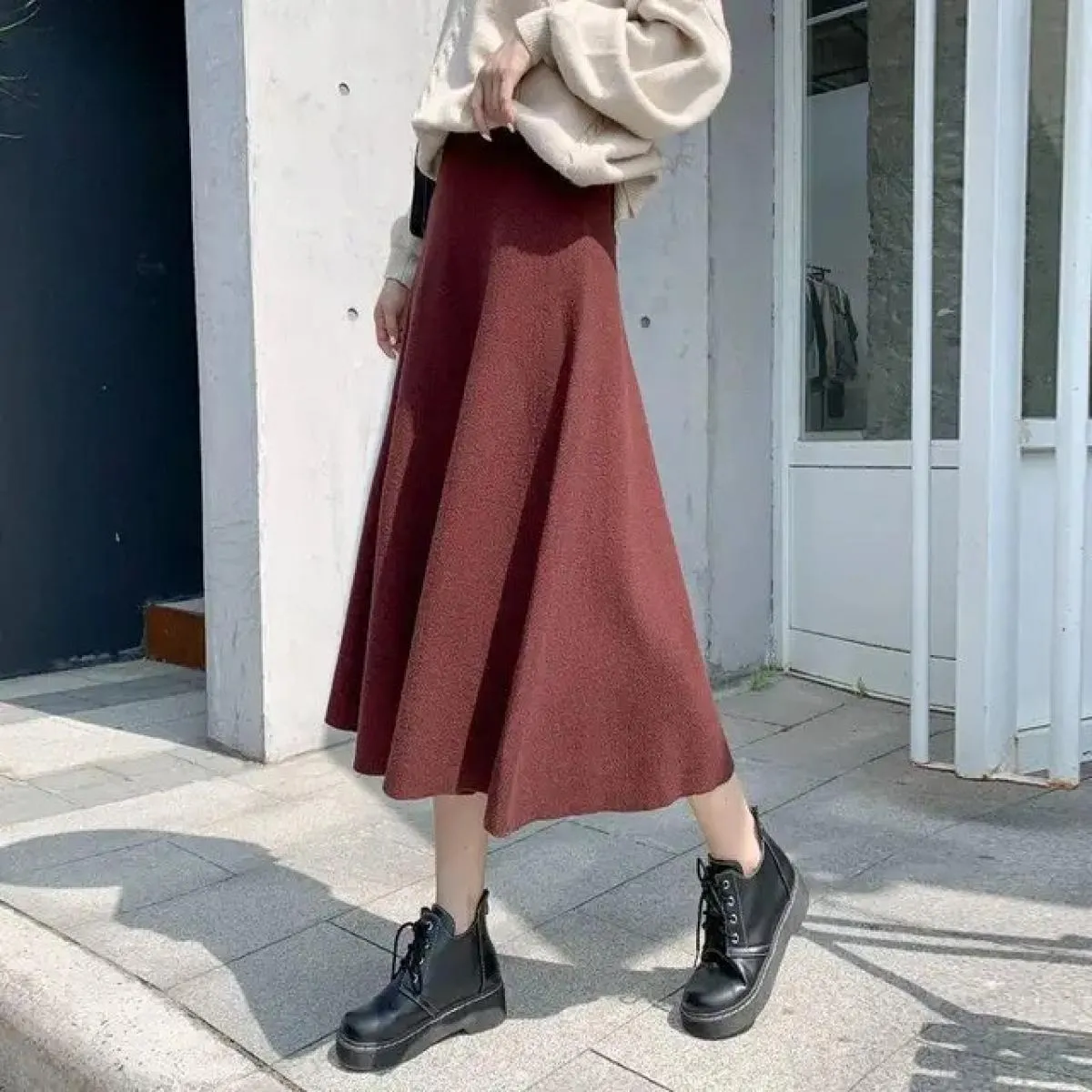 Gonne midi invernali moda femminile Gonna in maglia elasticizzata invernale Gonna lunga elastica