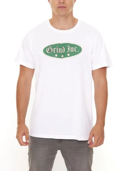 GRIND Inc Old School Logo Tee T-shirt da uomo in cotone con stampa logo a maniche corte GITR003 Bianca