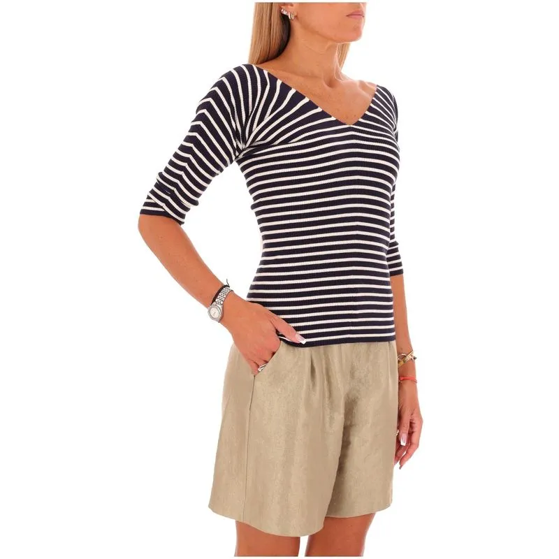 Maglia a V in viscosa a righe Oceano 