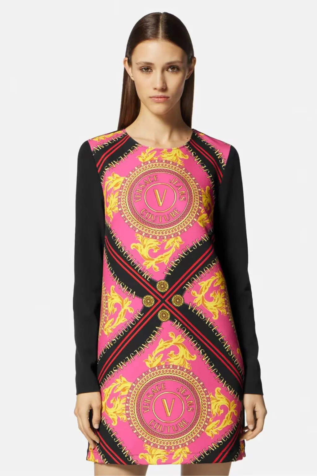 MINIABITO DONNA A FANTASIA NERO/FUCSIA VERSACE JEANS COUTURE HAO921