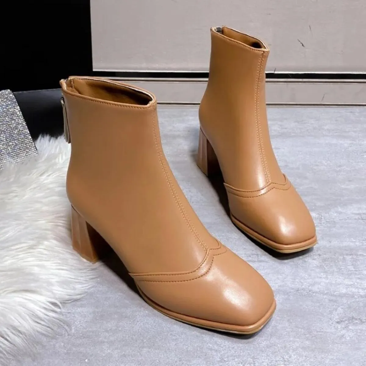 Nuove scarpe da donna autunnali stivali da donna moda punta quadrata cerniera stivaletti in pelle pu 2022 stivali moderni invern