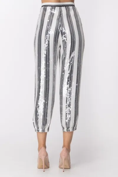 Pantaloni a righe con paillettes WHITE