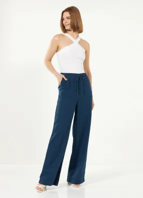 Pantaloni in misto lino wide leg