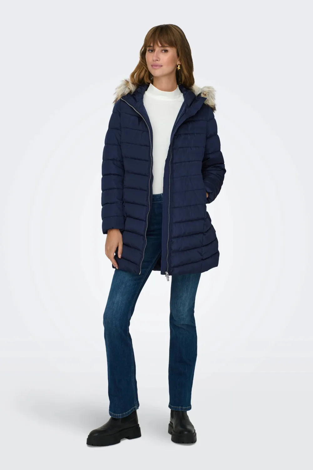 Piumino Only onlellan quilted hood fur coat cc otw Blue scuro