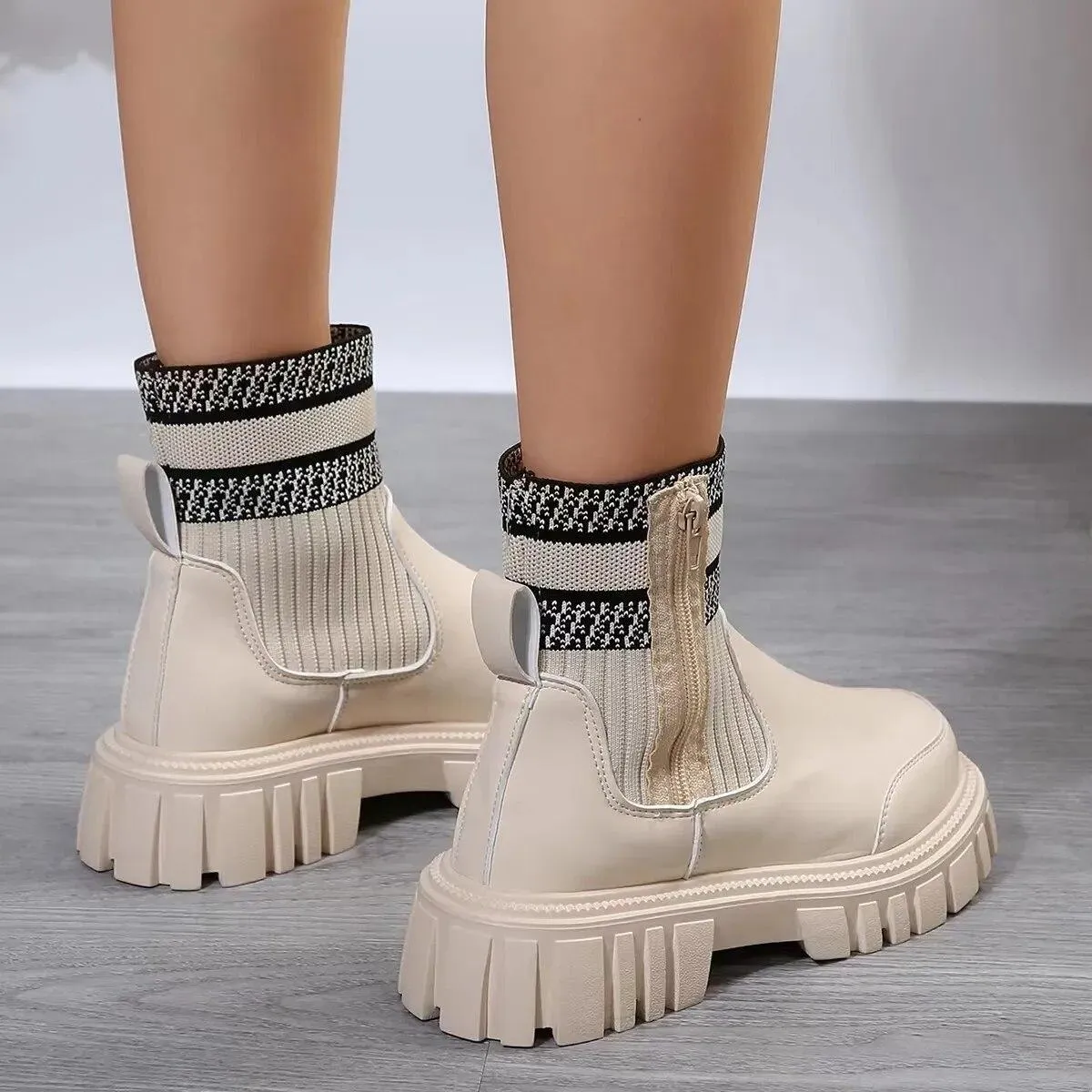 Stivali invernali Sneakers da donna Stivali da donna Stivaletti rotondi in PU alla moda 2023 Stivali neri elastici invernali Sti