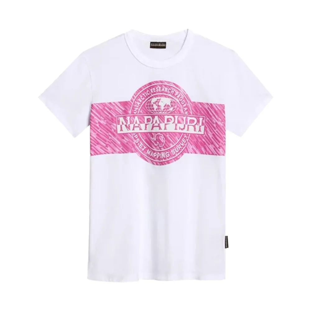 T-SHIRT NAPAPIJRI. BIANCO/FUCSIA 