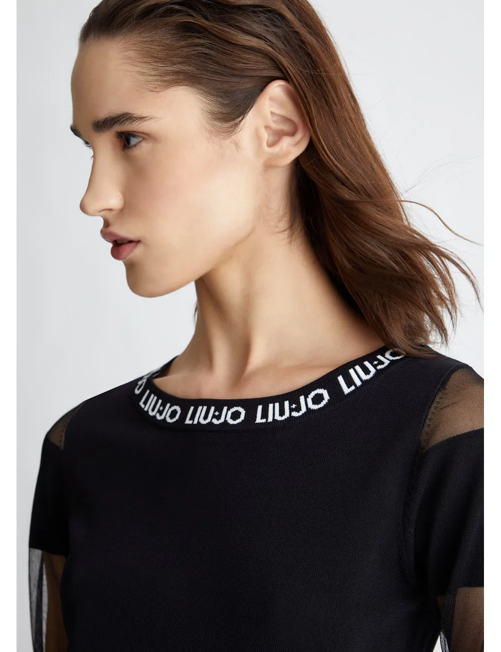 TA4220 MAGLIA MANICHE A RETE LIU JO DONNA LOGO MAGLIETTA T SHIRT WOMAN GIROCOLLO