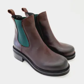 Tattoo Stivaletto Beatles elastico verde fondo gomma tacco 5 cm Pelle Testa di moro  rif.539